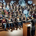 "Students engaging in a mixed reality classroom environment featuring Meta's innovative technology at a U.S. university."