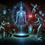 "Illustration of cybercriminals manipulating AI technology, highlighting the 'Grok' AI assistant in a malicious advertising scheme to evade ad protection measures in cybersecurity."